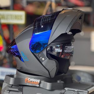 Casco Abatible Gris Mate con Visor Iridium Azul