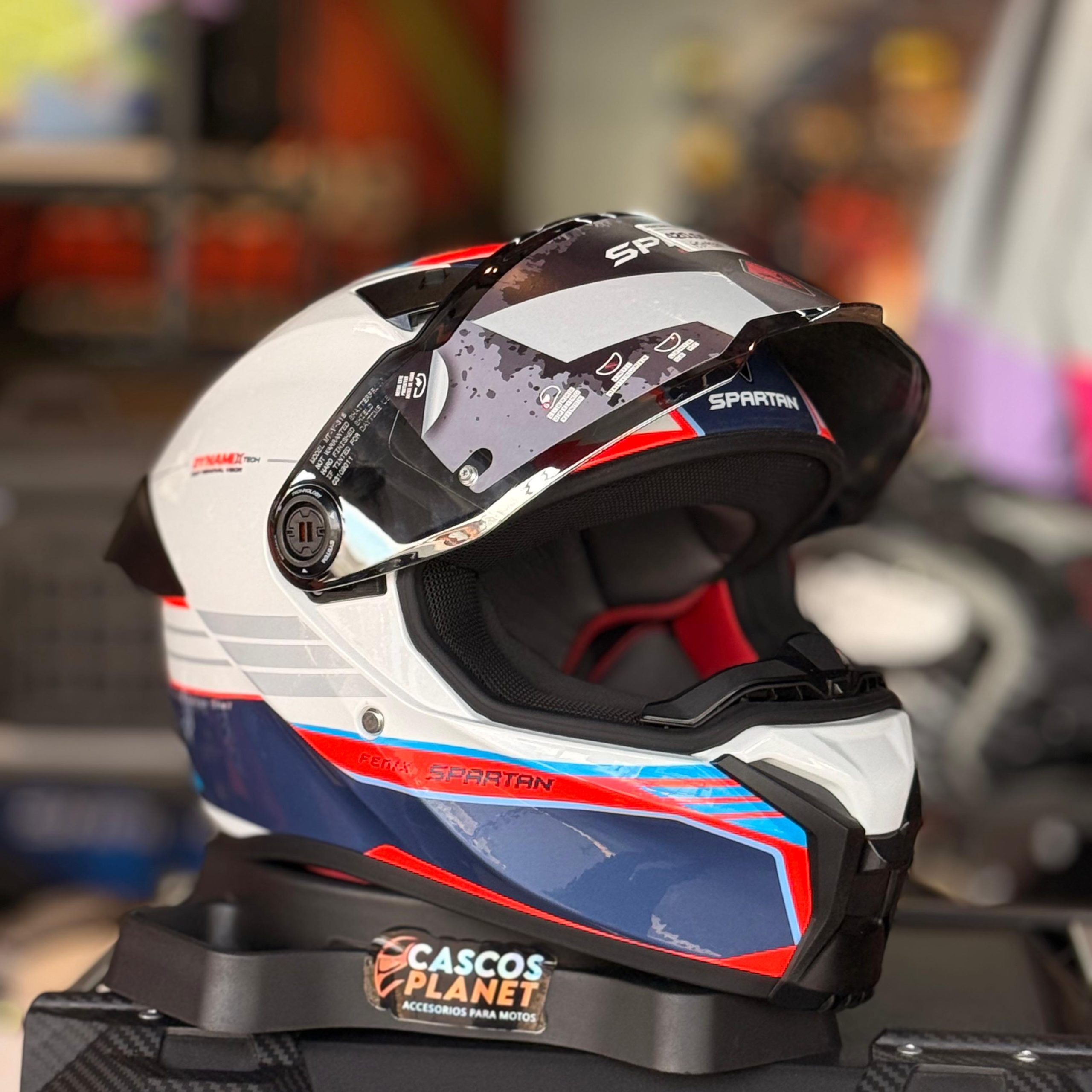 Casco Integral Spartan Fenix Slab Blanco Azul - Imagen 3
