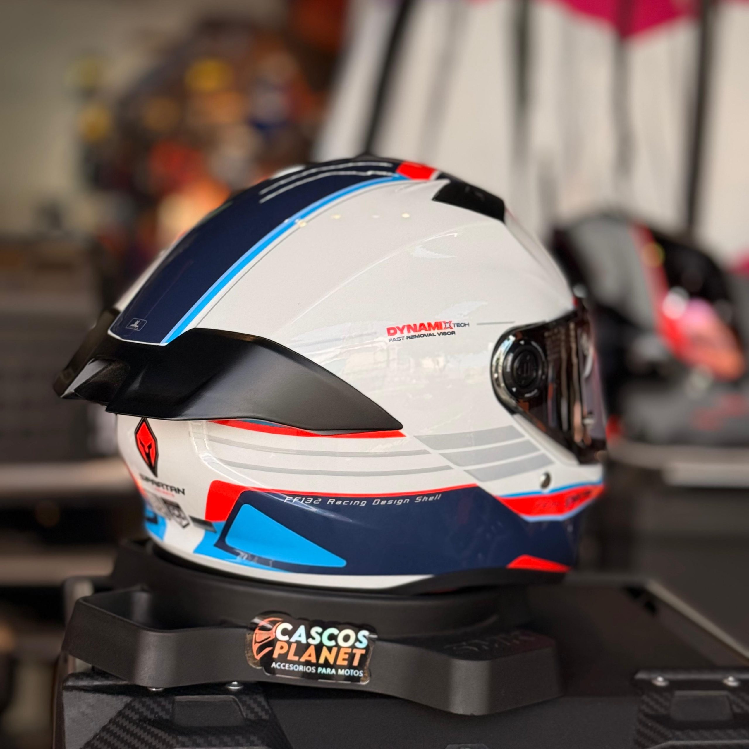Casco Integral Spartan Fenix Slab Blanco Azul - Imagen 2