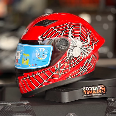 Casco Integral Infantil KRM H-308 Rojo Brillo Telaraña