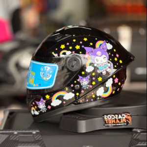 Casco Integral Infantil KRM H-308 Negro Brillo Kuromi