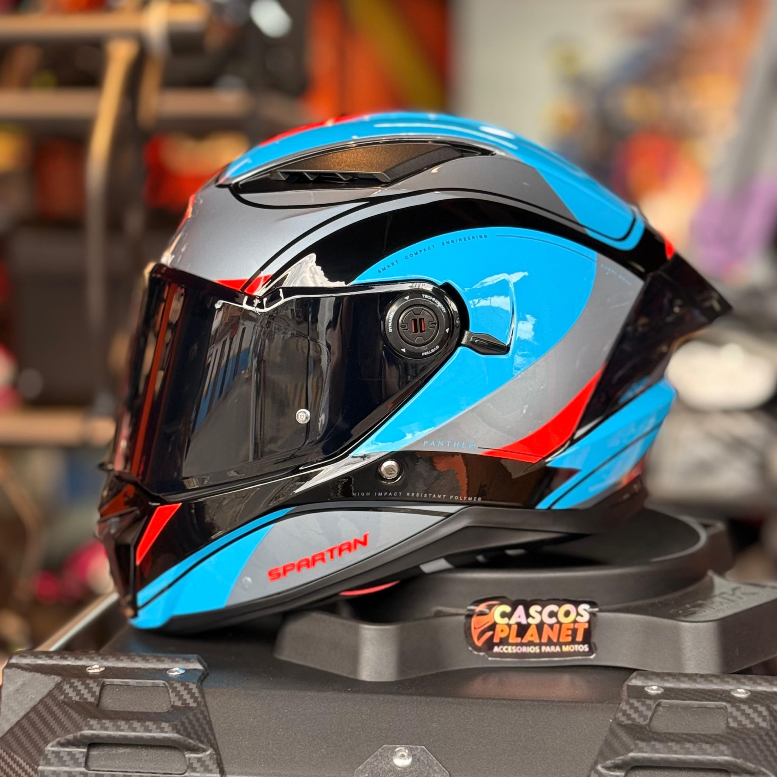 Casco Integral Spartan Panther Negro Azul Gris Brillo