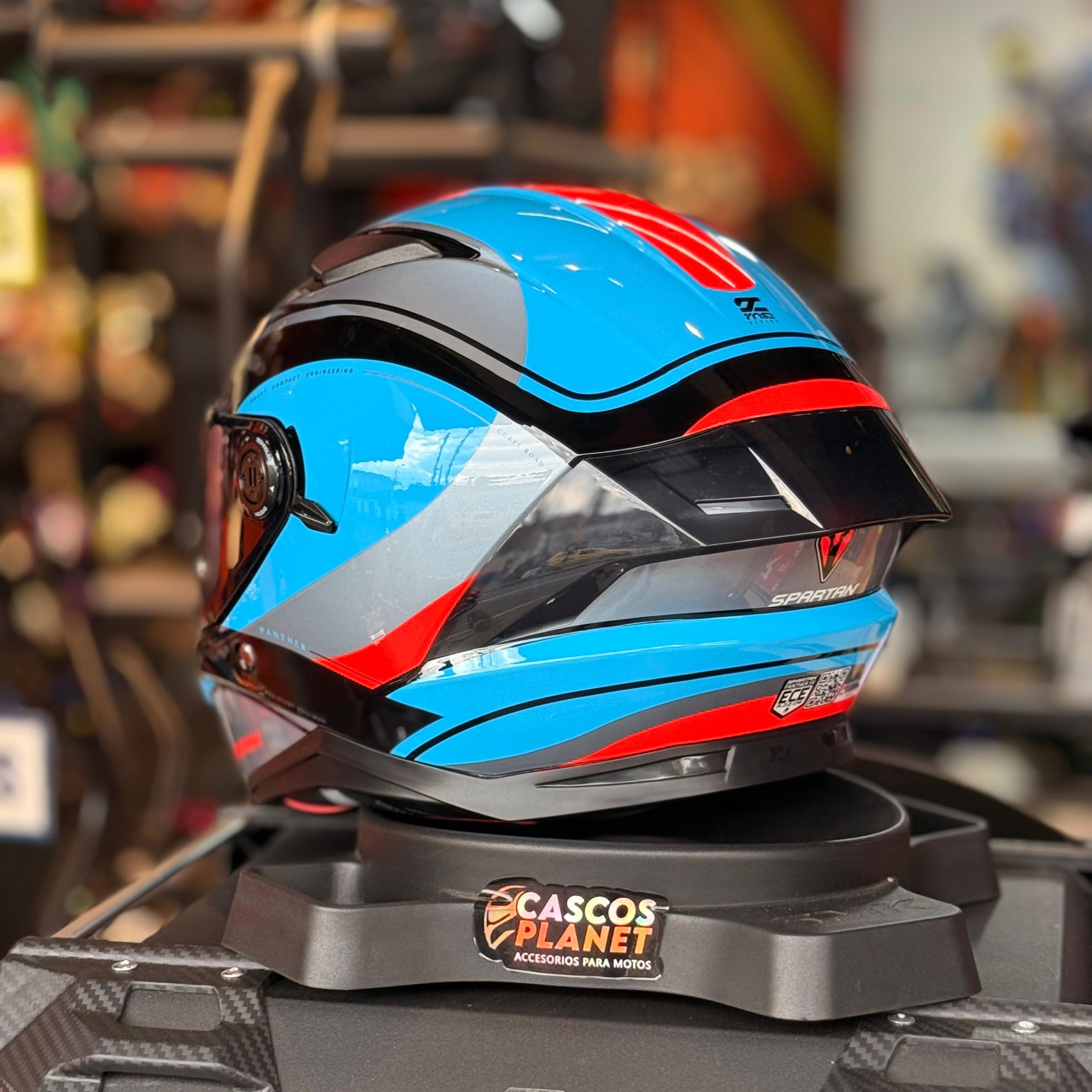 Casco Integral Spartan Panther Negro Azul Gris Brillo - Imagen 3